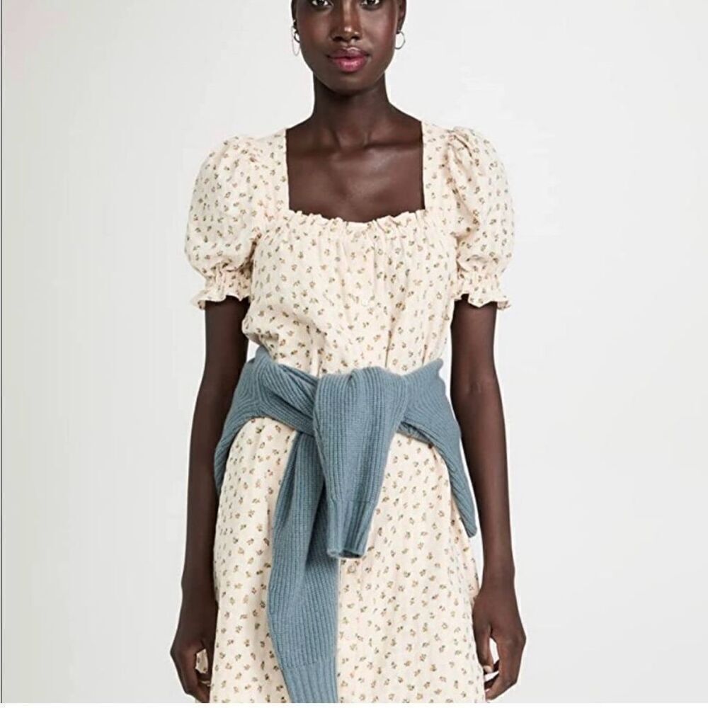 English Factory S Puff Sleeve Midi Dress Yellow Microfloral Cottagecore Milkmaid - Picture 4 of 14